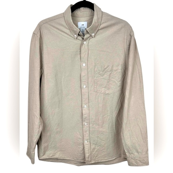 H&M cotton long sleeve button down shirt, Med, tan, khaki, collar, Casual - Picture 1 of 6